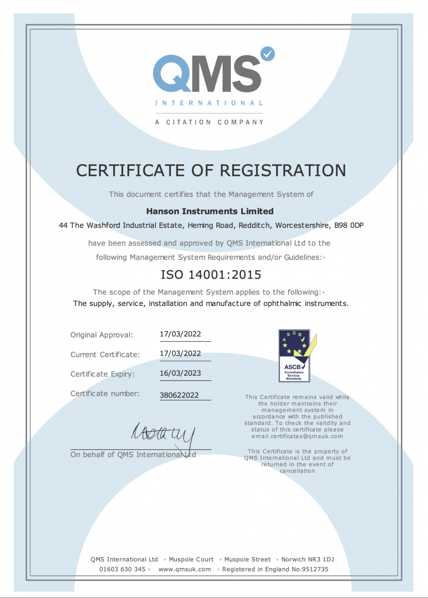 ISO 14001 Registered | Hanson Instruments